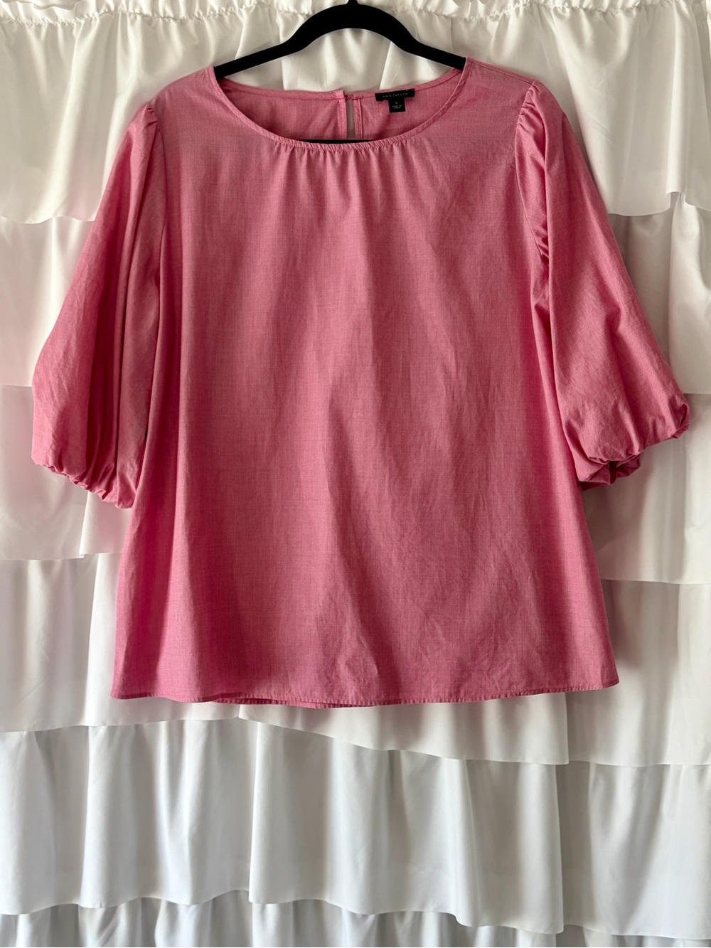 Ann Taylor Elegant Pink Puff-Sleeve Women’s Top